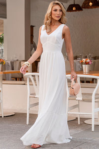 Vestido Elizete Crepe Longo Decote V Com Zíper - Off White