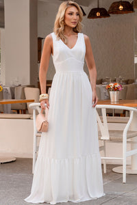 Vestido Elizete Crepe Longo Decote V Com Zíper - Off White