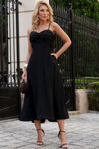 Vestido Damares Com Alça fina e Detalhe de Pregas no Busto - Preto