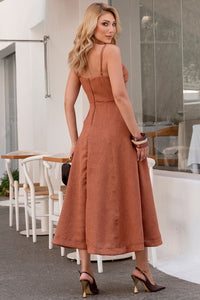 Vestido Damares Com Alça fina e Detalhe de Pregas no Busto - Marrom