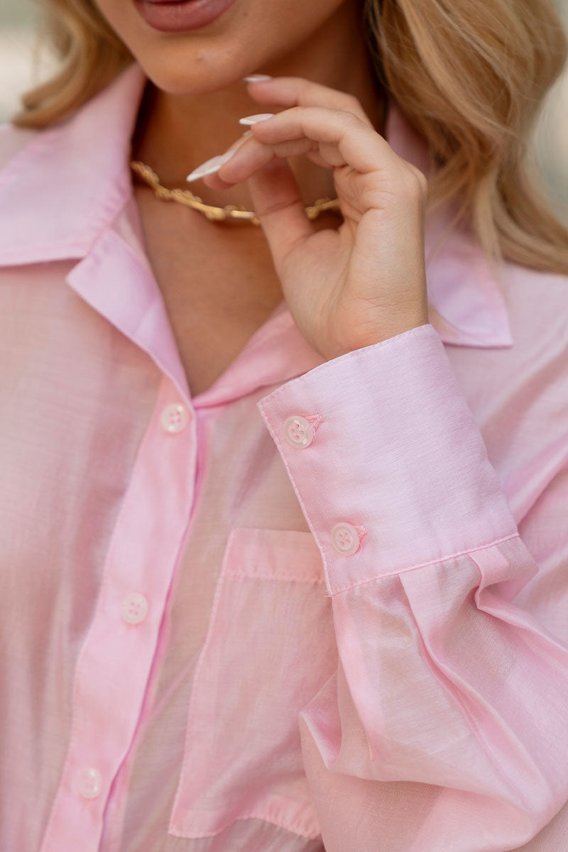 Camisa Samara Manga Longa Com Botão - Rosa