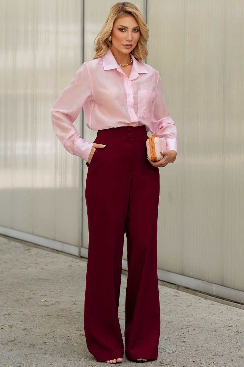 Camisa Samara Manga Longa Com Botão - Rosa