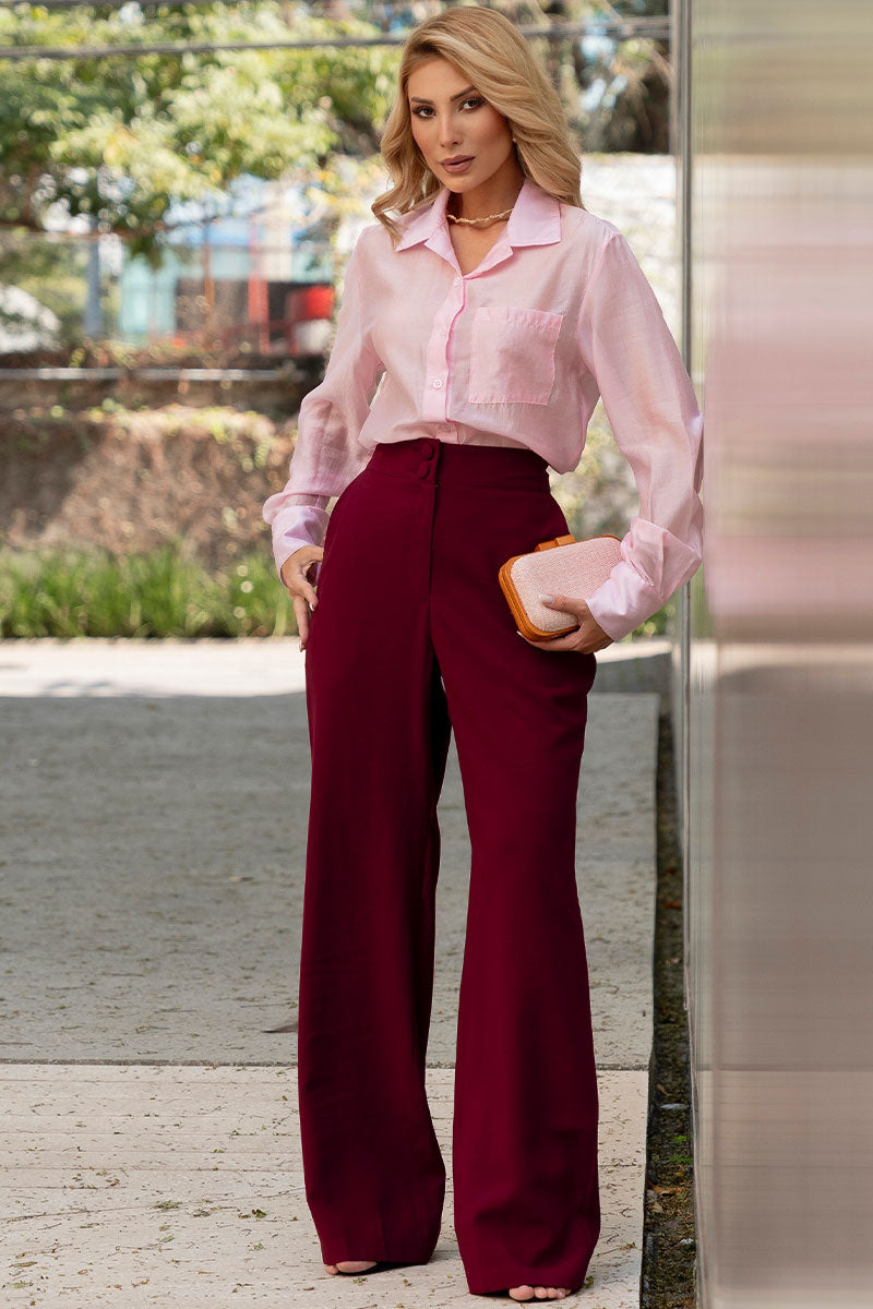 Camisa Samara Manga Longa Com Botão - Rosa