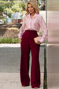 Camisa Samara Manga Longa Com Botão - Rosa