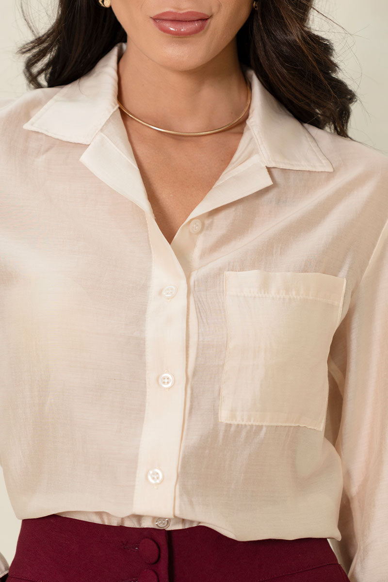 Camisa Samara Manga Longa Com Botão - Bege