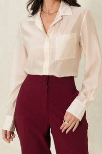 Camisa Samara Manga Longa Com Botão - Bege