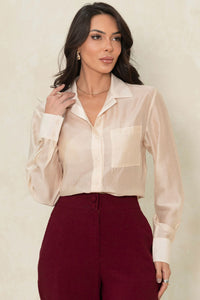 Camisa Samara Manga Longa Com Botão - Bege