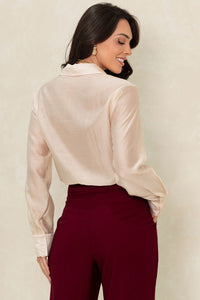 Camisa Samara Manga Longa Com Botão - Bege