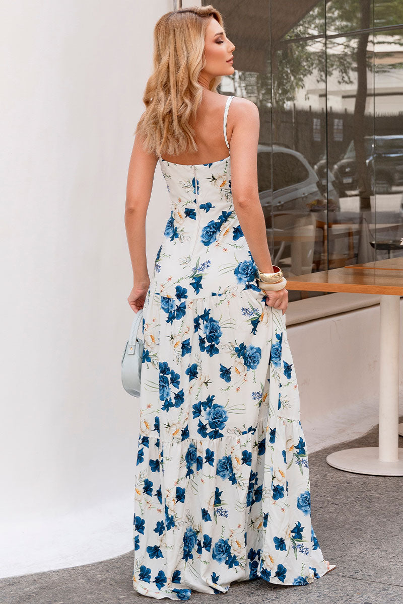 Vestido Graziela Longo Estampado Com Alça - Azul