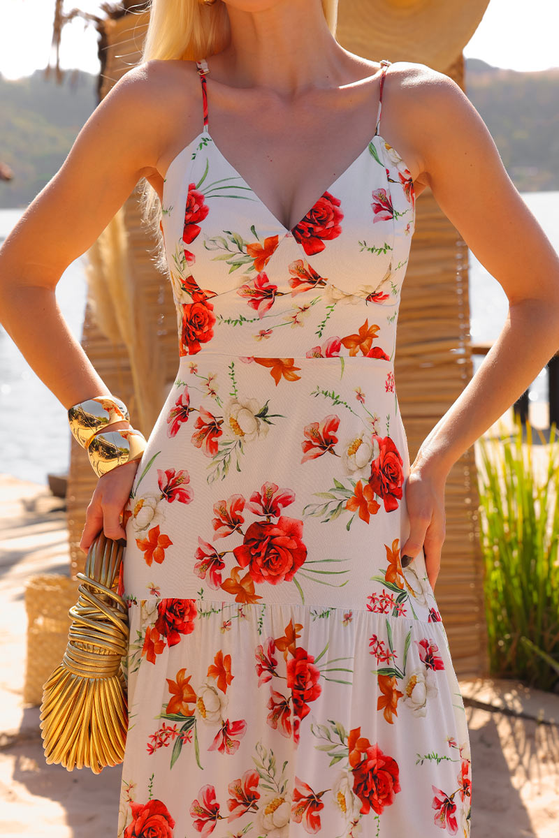 Vestido Graziela Longo Estampado Com Alça - Rosa