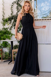 Vestido Micaela Longo Com Franzido na Cintura - Preto