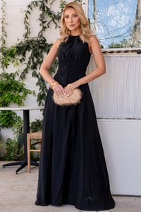 Vestido Micaela Longo Com Franzido na Cintura - Preto