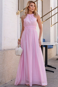 Vestido Micaela Longo Com Franzido na Cintura - Rosa