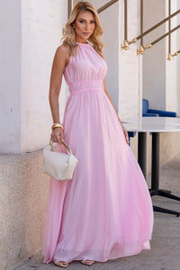 Vestido Micaela Longo Com Franzido na Cintura - Rosa