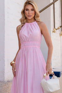 Vestido Micaela Longo Com Franzido na Cintura - Rosa