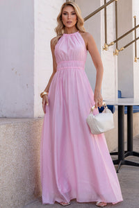 Vestido Micaela Longo Com Franzido na Cintura - Rosa