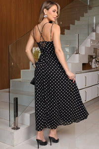 Vestido Salete Midi Poá Com Ziper nas Costas - Preto