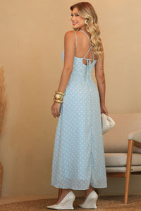 Vestido Salete Midi Poá Com Zíper nas Costas - Verde