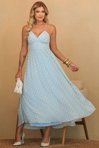 Vestido Salete Midi Poá Com Zíper nas Costas - Verde