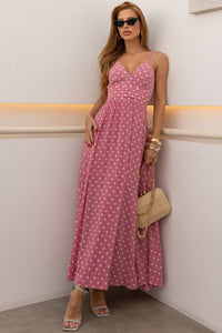 Vestido Salete Longo Poá Com Zíper nas Costas - Rosa