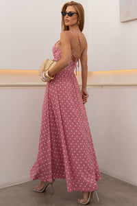 Vestido Salete Longo Poá Com Zíper nas Costas - Rosa