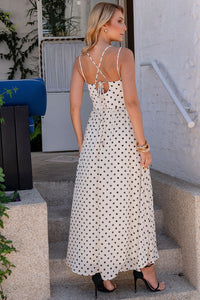 Vestido Salete Midi Poá Com Zíper nas Costas - Bege