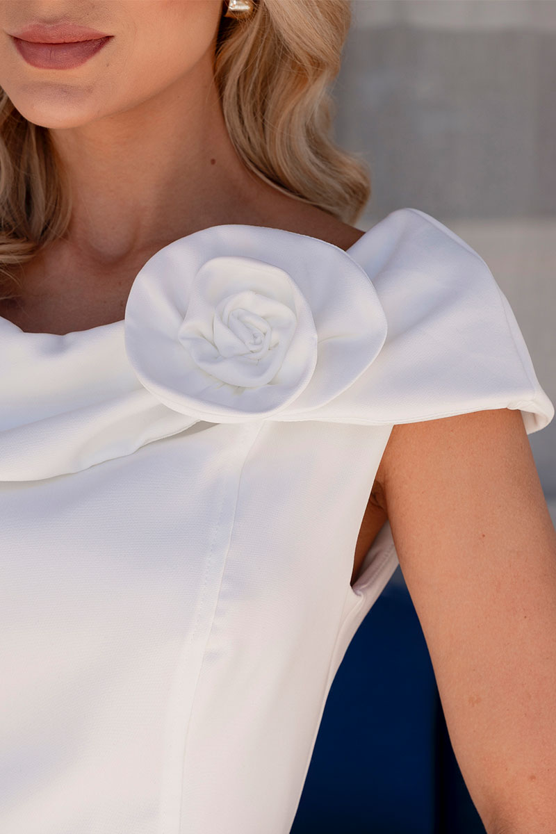 Vestido Leila Tubinho Com Detalhe Flor Na Gola - Off White