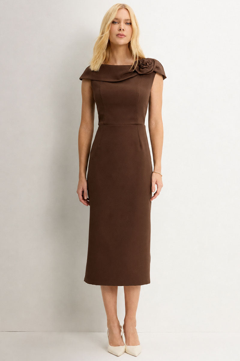 Leila Brown Scoop Neck Bodycon Midi Dress