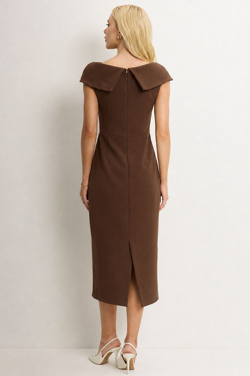 Leila Brown Scoop Neck Bodycon Midi Dress