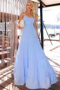 Vestido Maísa Longo Crepe Com Alça Detalhe Franzido - Azul