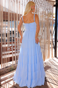 Vestido Maísa Longo Crepe Com Alça Detalhe Franzido - Azul