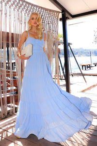 Vestido Maísa Longo Crepe Com Alça Detalhe Franzido - Azul