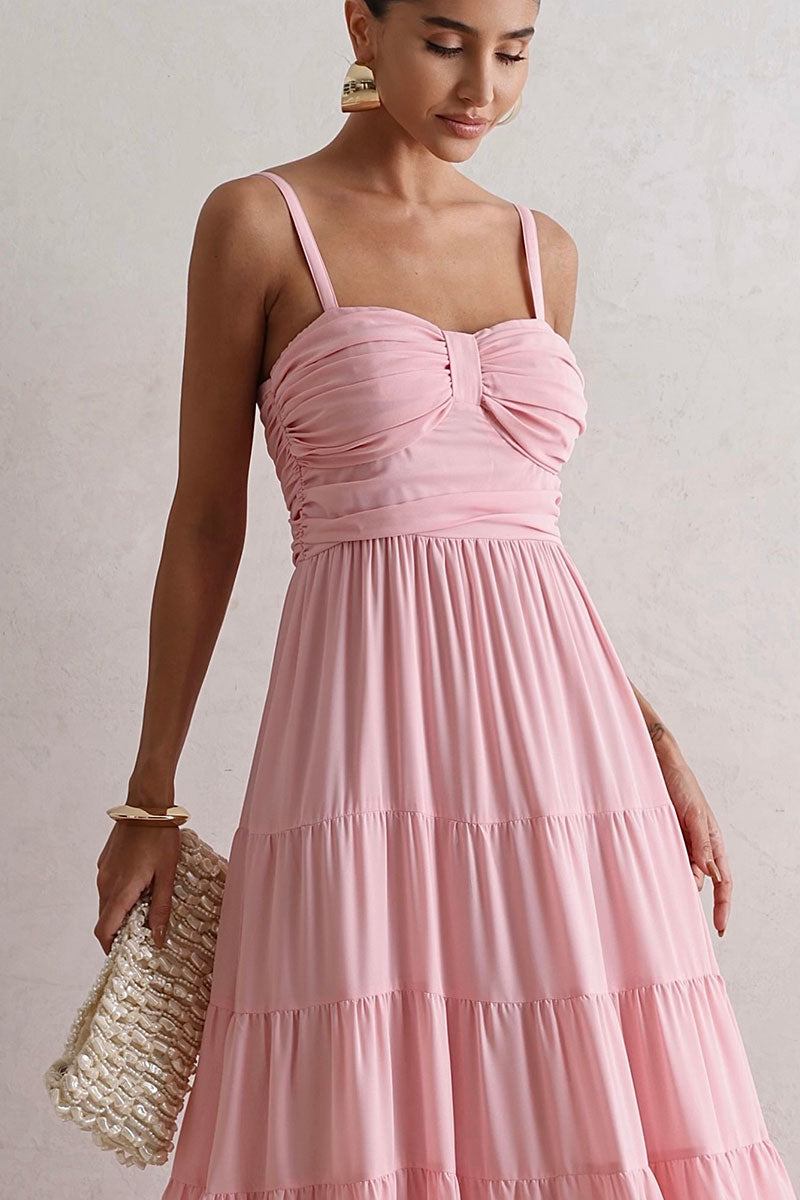 Vestido Maísa Longo Crepe Com Alça Detalhe Franzido - Rosa