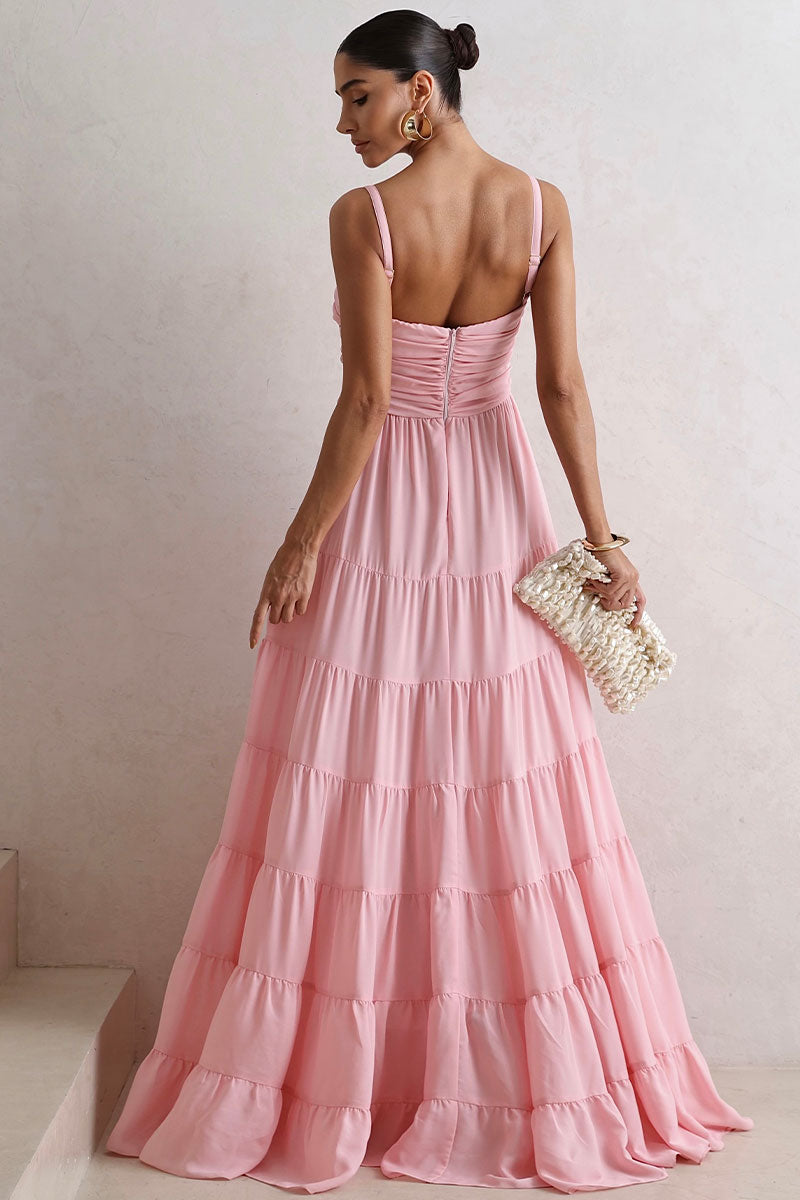 Vestido Maísa Longo Crepe Com Alça Detalhe Franzido - Rosa