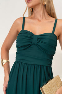 Vestido Maísa Longo Crepe Com Alça Detalhe Franzido - Verde Escuro