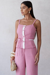 Conjunto Agnes Calça Com Blusa com Detalhe e Botões - Rosa