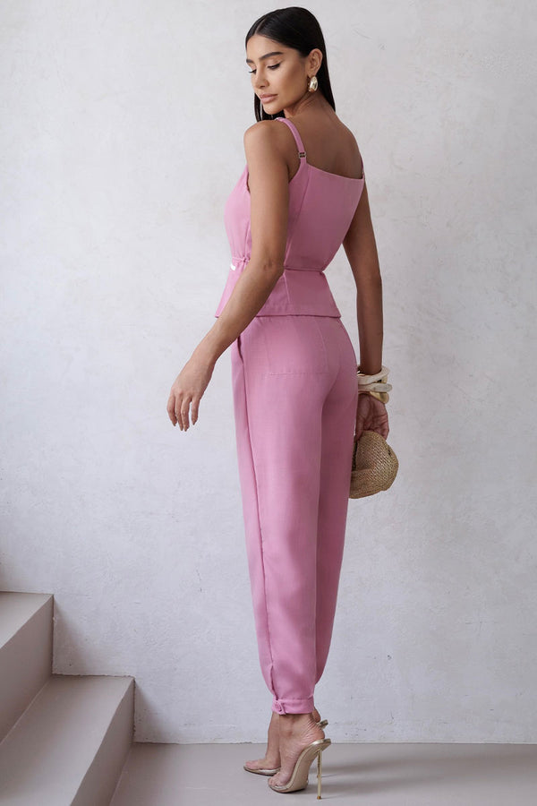 Conjunto Agnes Calça Com Blusa com Detalhe e Botões - Rosa