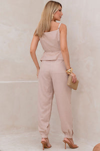 Conjunto Agnes Calça Com Blusa com Detalhe e Botões - Bege