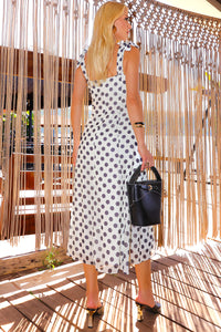 Vestido Maite Crepe Poa Midi Com Alça Com Laço - Off White