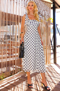 Vestido Maite Crepe Poa Midi Com Alça Com Laço - Off White