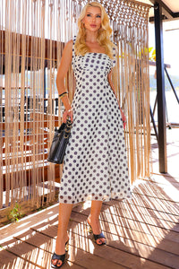 Vestido Maite Crepe Poa Midi Com Alça Com Laço - Off White