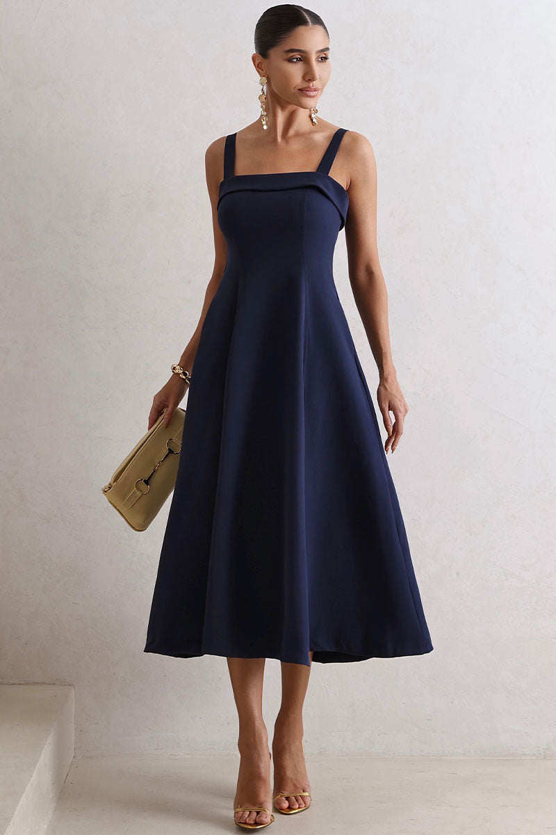 Vestido Teodora Com Alça, Bolso e Zíper - Azul Marinho