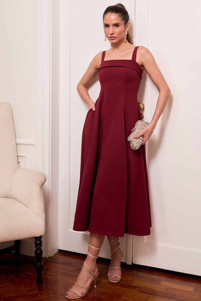 Vestido Teodora Com Alça, Bolso e Zíper - Vinho