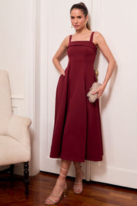 Vestido Teodora Com Alça, Bolso e Zíper - Vinho