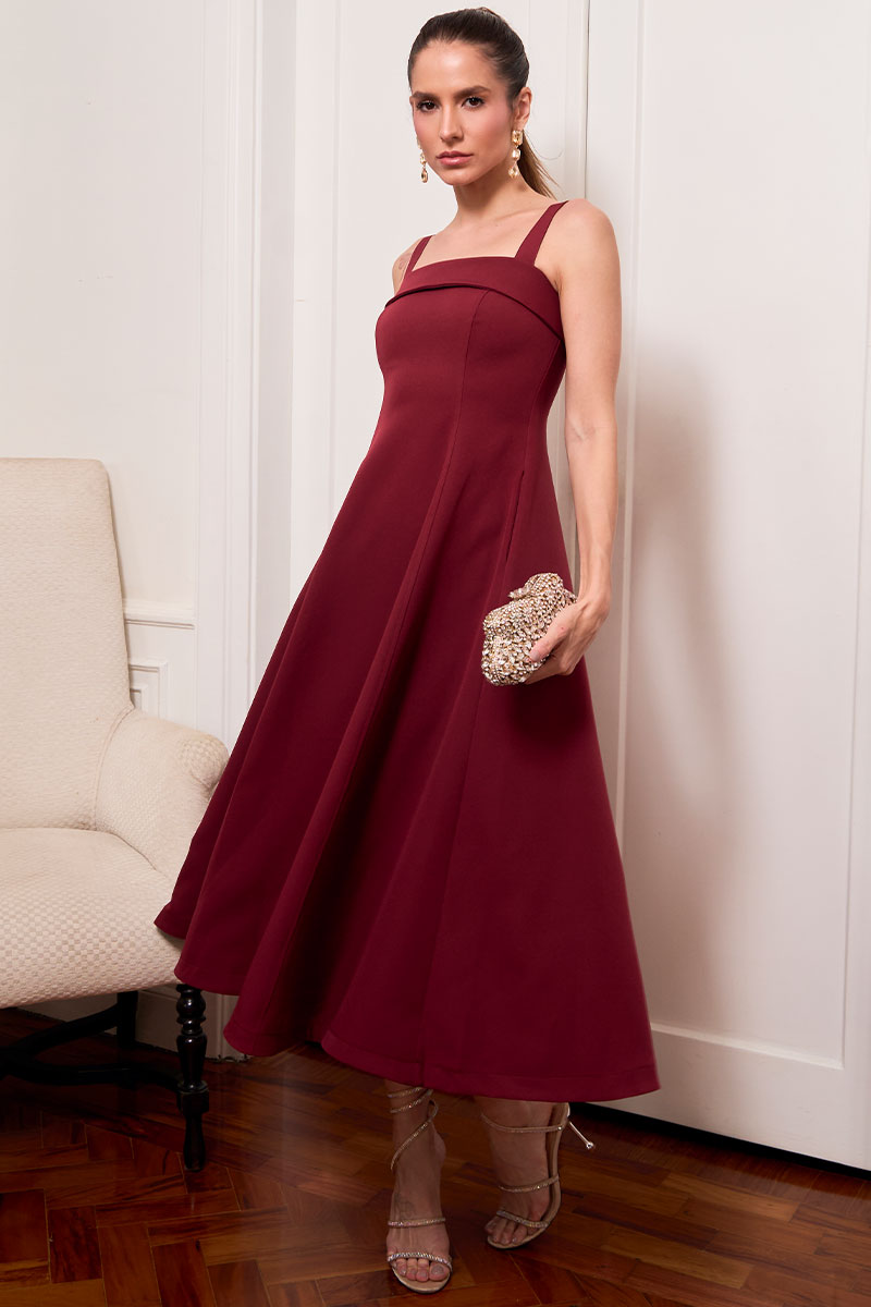 Vestido Teodora Com Alça, Bolso e Zíper - Vinho