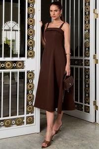 Vestido Teodora Com Alça, Bolso e Zíper - Marrom