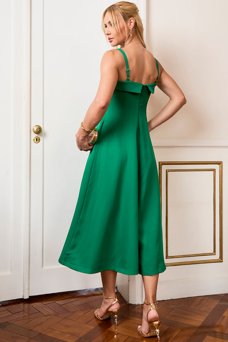 Vestido Teodora Com Alça, Bolso e Zíper - Verde Escuro