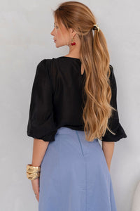 Blusa Ivana Manga Longa Com Prega Frente - Preto