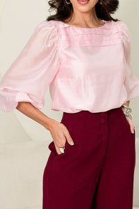 Blusa Ivana Manga Longa Com Prega Frente - Rosa