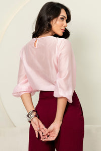 Blusa Ivana Manga Longa Com Prega Frente - Rosa